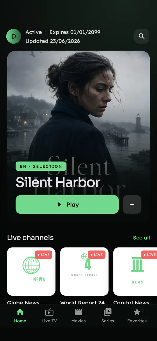 The Gecko IPTV home screen on iPhone.